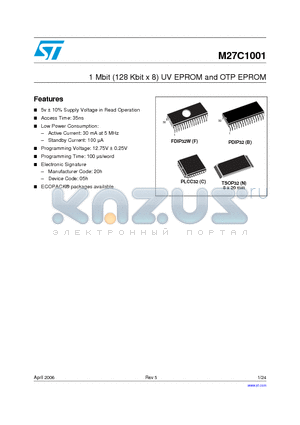 M27C1001-10FTR datasheet - 1 Mbit (128 Kbit x 8) UV EPROM and OTP EPROM