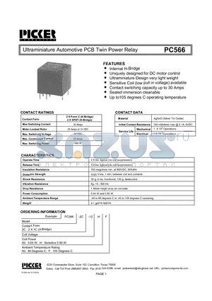 PC566 datasheet - Ultraminiature Automotive PCB Twin Power Relay