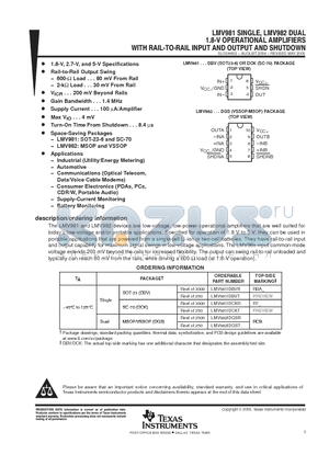 LMV981IDCKR datasheet - 1.8-V OPERATIONAL AMPLIFIERS WITH RAIL-TO-RAIL AND OUTPUT AND SHUTDOWN