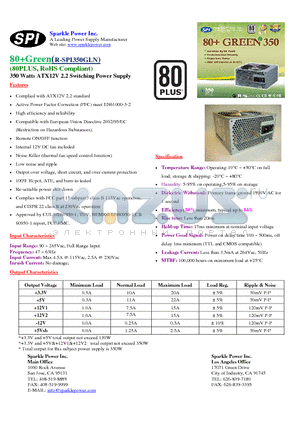R-SPI350GLN datasheet - 350 Watts ATX12V 2.2 Switching Power Supply