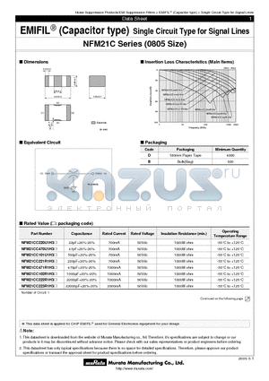 NFM21CC220U1H3 datasheet - EMIFIL (Capacitor type) Single Circuit Type for Signal Lines
