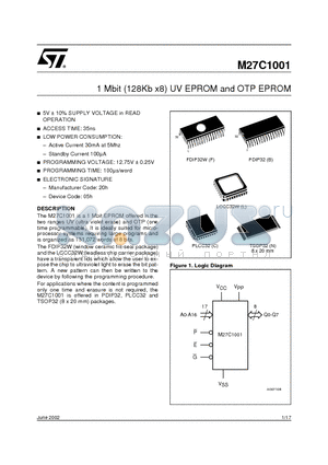 M27C1001-10XC6TR datasheet - 1 Mbit 128Kb x8 UV EPROM and OTP EPROM