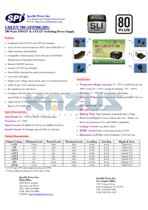 R-SPI700GHN datasheet - 700 Watts EPS12V & ATX12V Switching Power Supply