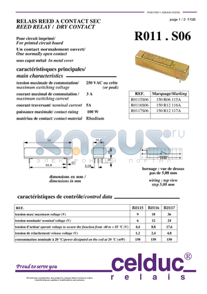 R0117S06 datasheet - REED RELAY /  DRY CONTACT