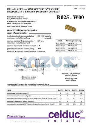 R0252W00 datasheet - REED RELAY  /  CHANGE OVER DRY CONTACT