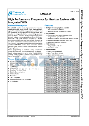 LMX1531LQ1515E datasheet - High Performance Frequency Synthesizer System with Integrated VCO