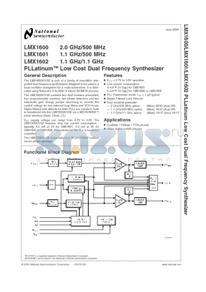LMX1600 datasheet - PLLatinum Low Cost Dual Frequency Synthesizer