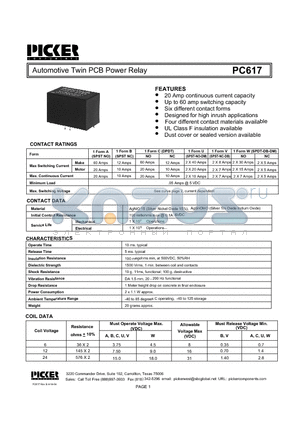 PC6172A-12S datasheet - Automotive Twin PCB Power Relay