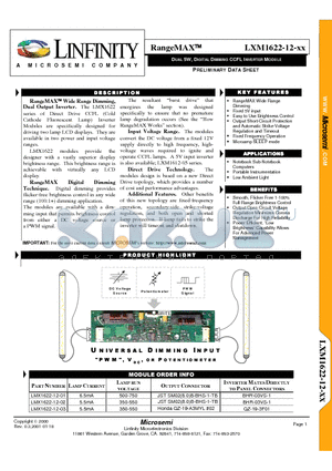 LMX1622-12-02 datasheet - DUAL 5W, DIGITAL DIMMING CCFL INVERTER MODULE