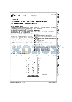 LMX2216 datasheet - 0.1 GHz to 2.0 GHz Low Noise Amplifier/Mixer for RF Personal Communications