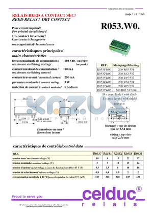 R0531W00 datasheet - REED RELAY / DRY CONTACT