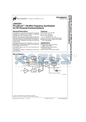 LMX2301TM datasheet - PLLatinumTM 160 MHz Frequency Synthesizer for RF Personal Communications