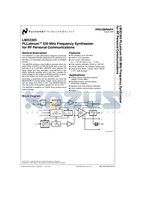LMX2305 datasheet - PLLatinumTM 550 MHz Frequency Synthesizer for RF Personal Communications