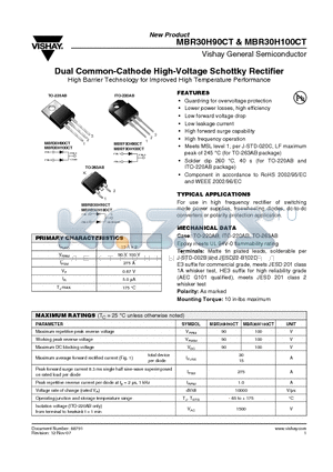 MBRB30H100CT-E3/81 datasheet - Dual Common-Cathode High-Voltage Schottky Rectifier