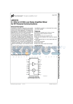 LMX2216M datasheet - 0.1 GHz to 2.0 GHz Low Noise Amplifier/Mixer for RF Personal Communications