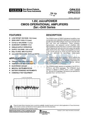 OPA333AIDBVR datasheet - 1.8V, microPOWER CMOS OPERATIONAL AMPLIFIERS Zer-PI Drift Series