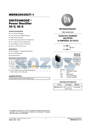 MBRB30H30CT-1G datasheet - SWITCHMODE Power Rectifier 30 V, 30 A