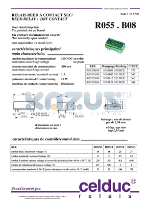 R0550B08 datasheet - REED RELAY /  DRY CONTACT