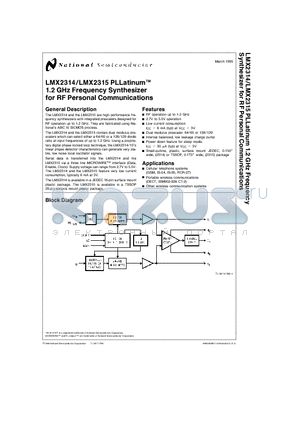 LMX2314 datasheet - 1.2 GHz Frequency Synthesizer for RF Personal Communications