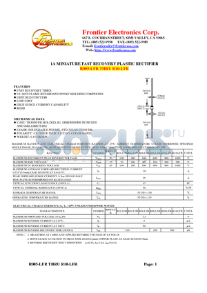 R01-LFR datasheet - 1A MINIATURE FAST RECOVERY PLASTIC RECTIFIER