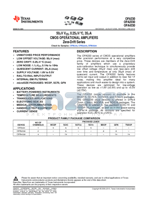 OPA330AIYFFR datasheet - 50mV VOS, 0.25mV/`C, 35mA CMOS OPERATIONAL AMPLIFIERS Zer-Drift Series