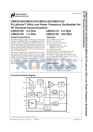 LMX2313U datasheet - PLLatinum Ultra Low Power Frequency Synthesizer for RF Personal Communications