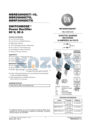 MBRB30H60CT-1G datasheet - SWITCHMODE Power Rectifier 60 V, 30 A