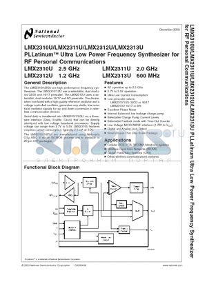 LMX2311 datasheet - PLLatinum Ultra Low Power Frequency Synthesizer for RF Personal Communications