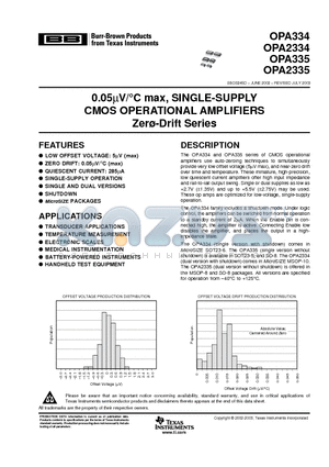 OPA335AIDBVT datasheet - 0.05UV/`C max, SINGLE-SUPPLY CMOS OPERATIONAL AMPLIFIERS