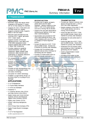 PM4341A-RI datasheet - T1 FRAMER/TRANSCEIVER