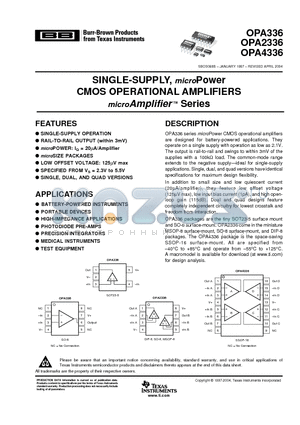 OPA336N/250 datasheet - SINGLE-SUPPLY, microPower CMOS OPERATIONAL AMPLIFIERS microAmplifier Series