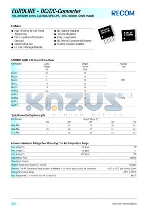 R05L15 datasheet - EUROLINE - DC/DC - CONVERTER