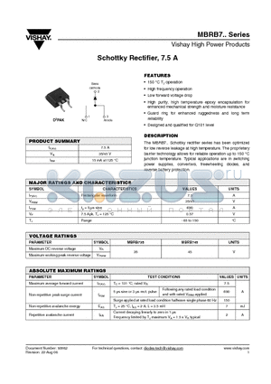 MBRB735TRR datasheet - Schottky Rectifier, 7.5 A
