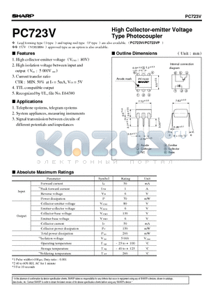 PC723 datasheet - High Collector-emitter Voltage Type Photocoupler
