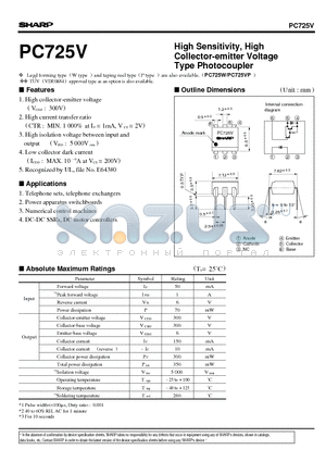 PC725V datasheet - High Sensitivity, High Collector-emitter Voltage Type Photocoupler