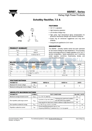 MBRB745TRR datasheet - Schottky Rectifier, 7.5 A