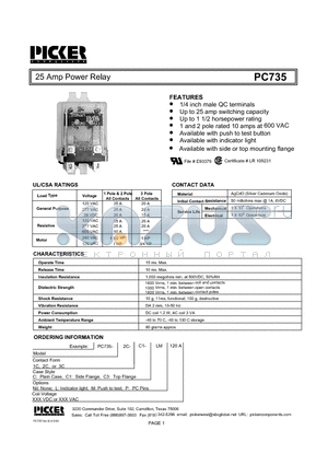 PC7352C-12L datasheet - 25 Amp Power Relay
