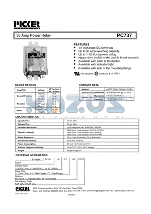 PC7371XC1L120A datasheet - 30 Amp Power Relay