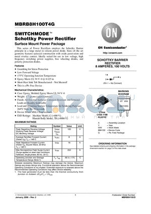 MBRB8H100T4G datasheet - SWITCHMODE Schottky Power Rectifier