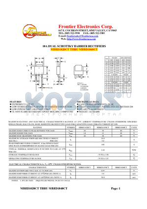 MBRD1030CT datasheet - 10A DUAL SCHOTTKY BARRIER RECTIFIERS