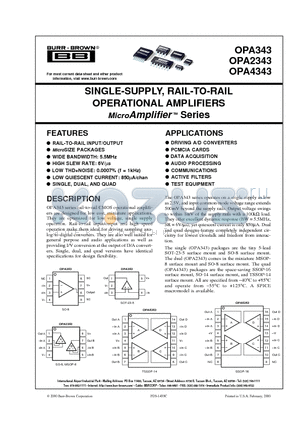 OPA343NA datasheet - SINGLE-SUPPLY, RAIL-TO-RAIL OPERATIONAL AMPLIFIERS MicroAmplifier  Series