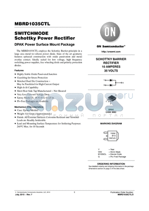MBRD1035CTLT4 datasheet - SWITCHMODE Schottky Power Rectifier