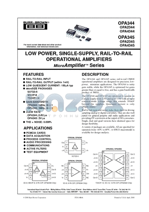 OPA344UA/2K5 datasheet - LOW POWER, SINGLE-SUPPLY, RAIL-TO-RAIL OPERATIONAL AMPLIFIERS MicroAmplifier  Series