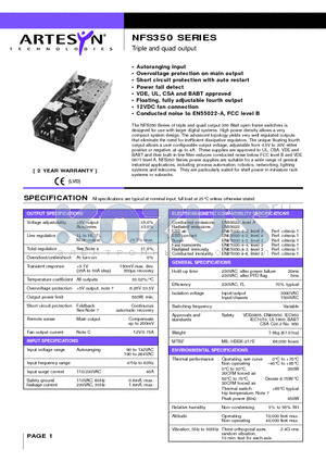 NFS350-7625P datasheet - Triple and quad output 350 Watt AC/DC universal input switch mode power supplies