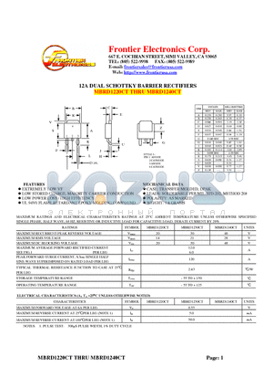 MBRD1220CT datasheet - 12A DUAL SCHOTTKY BARRIER RECTIFIERS