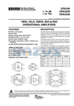 OPA348AID datasheet - 1MHz, 45lA, CMOS, Rail-to-Rail OPERATIONAL AMPLIFIERS