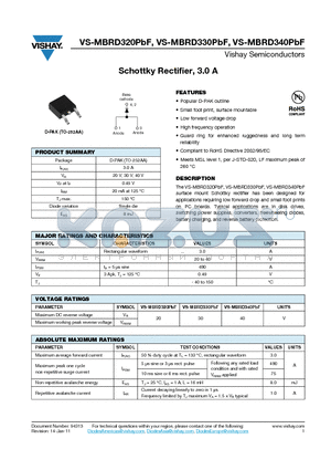 MBRD330TRPBF datasheet - Schottky Rectifier, 3.0 A
