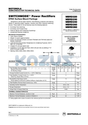 MBRD340 datasheet - SWITCHMODE Power Rectifirers DPAK Surface Mount Package