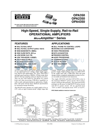 OPA350 datasheet - High-Speed, Single-Supply, Rail-to-Rail OPERATIONAL AMPLIFIERS MicroAmplifier  Series