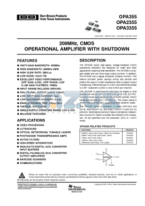 OPA355 datasheet - 200MHz, CMOS OPERATIONAL AMPLIFIER WITH SHUTDOWN